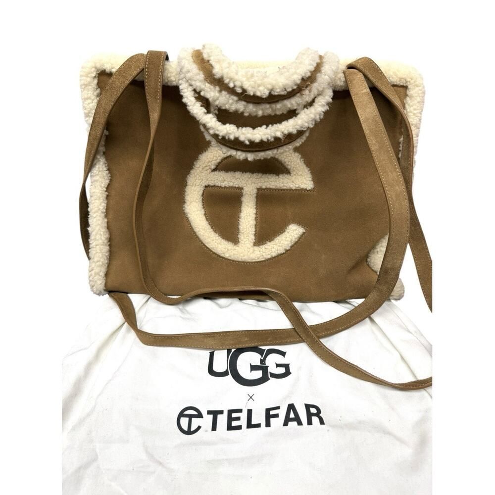 UGG x Telfar Medium Shopper Bag Chestnut Shearling Suede Logo Tote